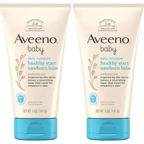 Aveeno Baby Healthy Start Nourishing Newborn Balm,Hypoallergenic Baby Skin Balm with Prebiotic Oat Leaves a Nourishing Layer to Care for Newborn Skin,Fragrance-Free,5 oz,(Pack of 2)