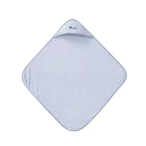 Striped Terry Baby Hooded Towel , Nursery Wrap , Chambray