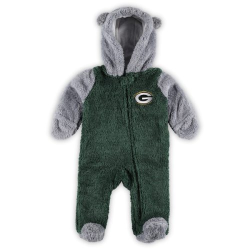 Newborn & Infant Green Bay Packers Green/Gray Game Nap Teddy Fleece Bunting Full-Zip Sleeper