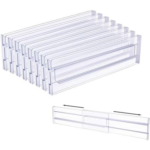 Drawer Dividers Organizers 4 Pack, Adjustable 3.2" High Expandable from 12.2-21.4" Kitchen Drawer Organizer, Clear Plastic Drawers Separators, Installed by Double-sided Tape (8 pack)
