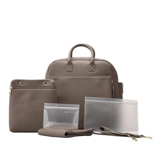 Ayla & Co Full-Size Diaper Bag Backpack, Baby Essentials Cross-Body Changing Bag for Baby Girl/Boy Convertible Straps Portable Tote Bag, Baby Changing Pad, Insulated Pockets & Pouch, Pebble