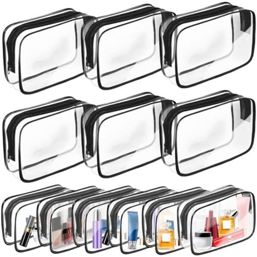 AURUZA Clear Makeup Bag,Portable Travel Toiletry Bags with Zipper, TSA Approved Clear Organizer Bags, PVC Cosmetic Pouch for Airport Airline Compliant