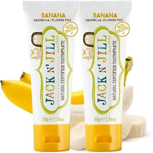 Jack N' Jill Natural Kids Toothpaste - Banana - Organic, Gluten Free, Vegan, BPA Free, Fluoride Free, SLS Free, Dairy Free - Making Toothbrushing Fun for Kids - 1.76 oz (Pack of 2)