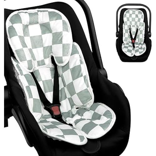 DILIMI Infant Car Seat Insert, 2-in-1 Carseat Head Support for Newborn, Soft Baby Head Support for Car Seat, Stroller, Bouncers, Green Checkered