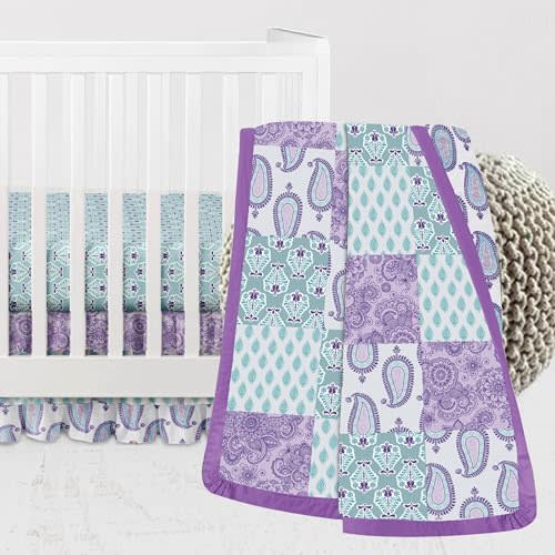 Bacati - Paisley Isabella Purple Lilac Aqua 3 pc Crib Bedding Set