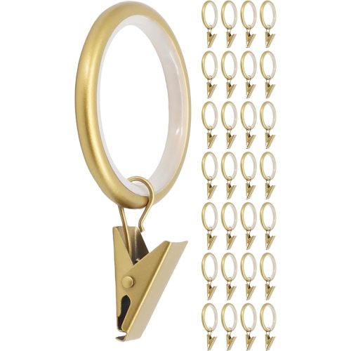 Meriville Drapery Curtain Rings with Clip - 1.5-Inch Inner Diameter, Fits Up to 1 1/4-Inch Rod (Set of 28 with Insert, Royal Gold)