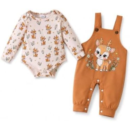 Baby Girl Clothes 2 Piece Bodysuit Suspender Romper Outfits Floral Strawberry Deer Bear 0 3 6 12 18 Months