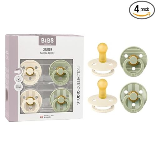 BIBS Colour Pacifier, 6-18 Months, 4-Pack, Round Nipple, Ivory/Sage