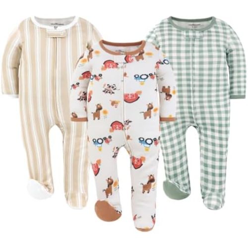 The Peanutshell 3pk Footed Sleepers - Baby Boy Clothes Newborn, 0-3, 3-6, 6-9 Months Footies, Baby Boy Gifts - Cozy Farm