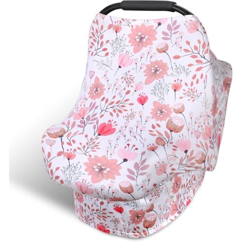 Rquite All-in-1 Car Seat Cover Baby, Carseat Covers for Girl Boy, Stretchy Soft Infant Car Seat Cover, Multi-use Baby Carrier Cover, Car Seat Canopy, Stroller Sun Shade, Nursing Breastfeeding Cover
