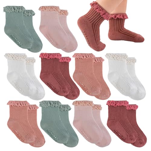 Baby Girl Toddler Ruffle Socks Non-slip Grip Socks Cute Cotton Frilly Ruffle Ankle Sock for Newborn Infant Toddler
