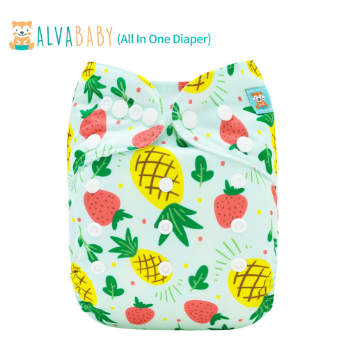 All In One Diaper with Pocket Sewn-in one 4-layer Bamboo blend insert-Pineapple&Strawberry(AO-EW21A)