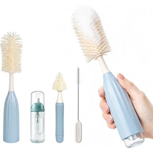 Baby Bottle Brush with Push-Press Foam Design, Silicone Bottle Brush