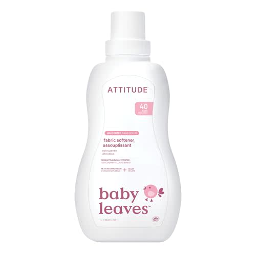 ATTITUDE Baby Fabric Softener, Plant and Mineral-Based Ingredients, HE Compatible, Vegan and Cruelty-free Laundry and Household Products, Unscented, 40 Loads, 33.8 Fl Oz