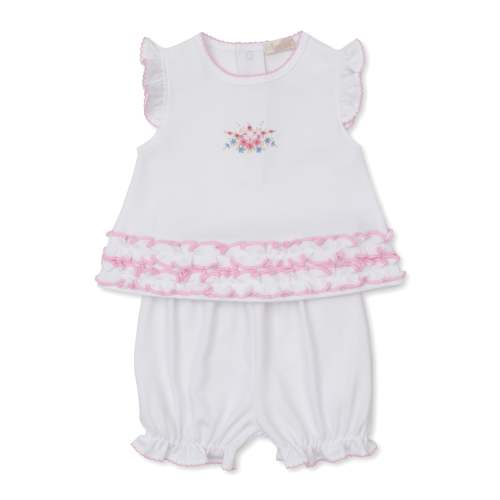 Premier Pastel Gardens White/Pink Hand Emb. Sunsuit Set