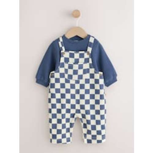 Buy Navy Blue Checkerboard Baby Twill Dungarees and Bodysuit Set (0mths-2yrs) from Next USA