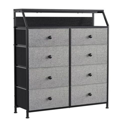 REAHOME 8 Drawer Steel Frame Wood Top Storage Organizer Dresser for Closet, Living Room, and Entryway with 2 Additional Drawer Organizers, Light Grey
