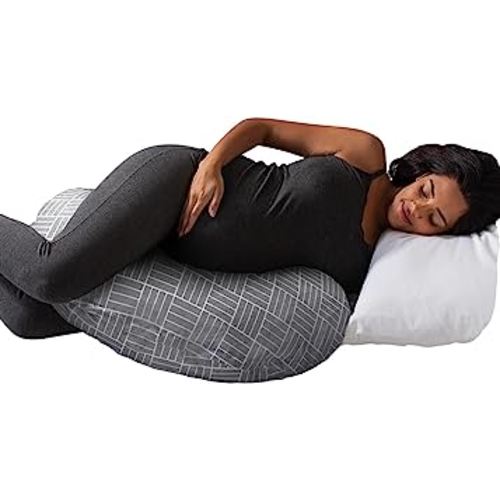 Boppy Cuddle Pregnancy Pillow - Compact Ergonomic Maternity Pillow, Versatile Support, Great Side Sleeper Pillow, Washable, with Cooling Rayon Cover - Gray Basket Weave