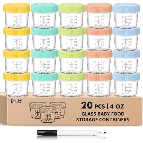 20 pcs Baby Food Storage Containers 4 Oz Small Glass Jars with Lids