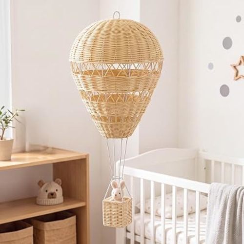 Baquler 1pcs Large Natural Rattan Hot Air Balloon Hanging Decor for Nursery