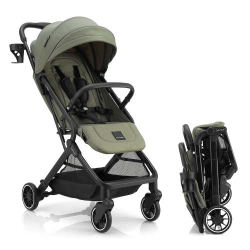 Gromast Compact Fold Baby Stroller, Lightweight Travel Toddler Stroller with One-Click Fold, Extendable UPF50+ Canopy, Cup Holder, UV Protected and Waterproof, One-Hand Folding - Green