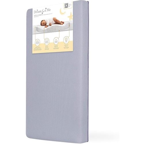 Dream On Me Snuggles Extra Firm Dual-Sided Baby Crib Mattress with Breathable Fabric, Water & Odor Resistant, GREENGUARD Gold Certified, Fits Mini & Portable Cribs (38”x 24”x 3”) - Periwinkle