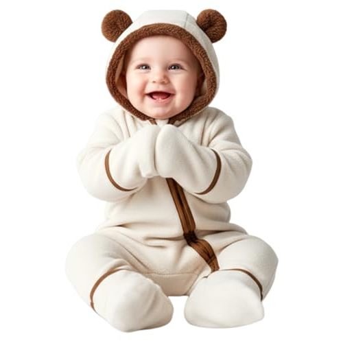 PATPAT Fleece Hooded Footed Clothes, Soft Warm Footie Covers, Car Seat Friendly, Easy Zip,Cute Romper Newborn Infant Jumpsuit