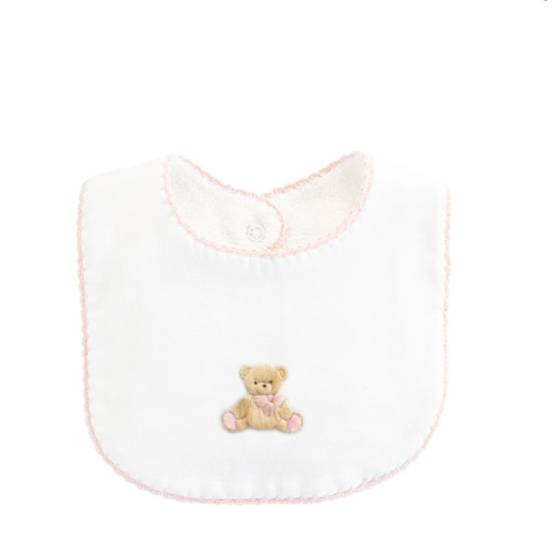 Teddy Bear Bib with Crochet Trim - Pink