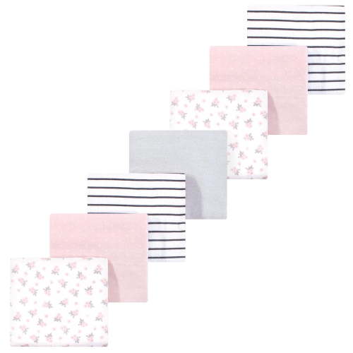 Luvable Friends Hudson Baby Flannel Receiving Blankets 7pk, Pink Blossom Gray