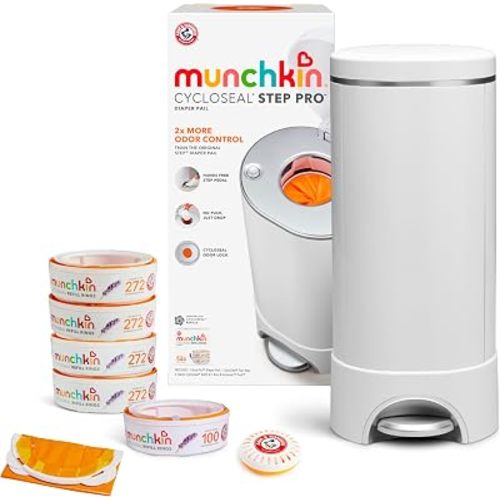 Munchkin CycloSeal Step Pro Diaper Pail Gift Set Powered by Arm & Hammer