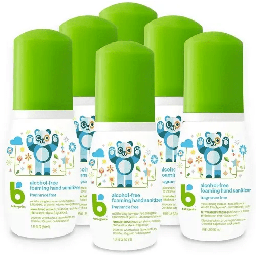 Babyganics Foaming Pump Hand Sanitizer, Alcohol Free, Travel Size, Fragrance Free, Kills 99.9% of Common Bacteria, Moisturizing, 1.69oz (Pack of 6)