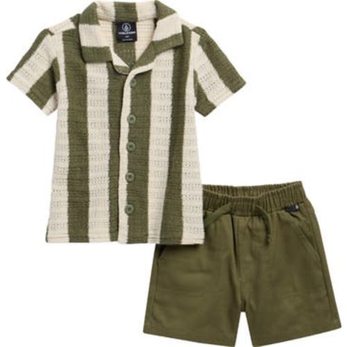 Volcom Stripe Short Sleeve Knit Button-Up Shirt & Shorts Set | Nordstromrack