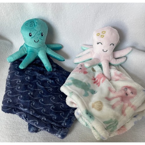 Octopus Plush Personalized Lovey/Baby Security Blanket/Teal or White/Sealife Baby Shower/Christening/Christmas/Birthday/Easter Gift