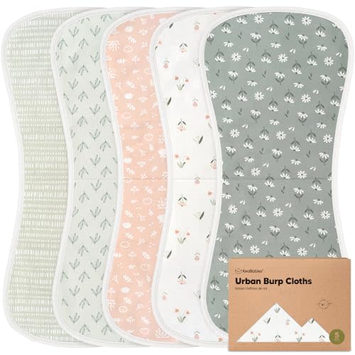 Organic Burp Cloths Baby Boy & Girl - 5-Pack Super Absorbent Cotton Burping Cloths for Babies, Soft & Plush Newborn Spit Up Rags, Infant Towels for Milk Spit Up, Unisex, Large 21" x 10" (Fleur)
