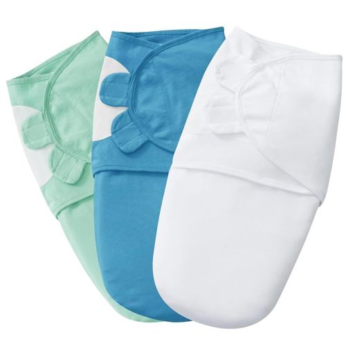 PHF 100% Cotton Baby Swaddle Sleep Sacks - 3 Pack for Newborns (0-3 Months) - Easy Adjustable Swaddle Blanket Wrap - Baby Essentials (White, Blue, Green)