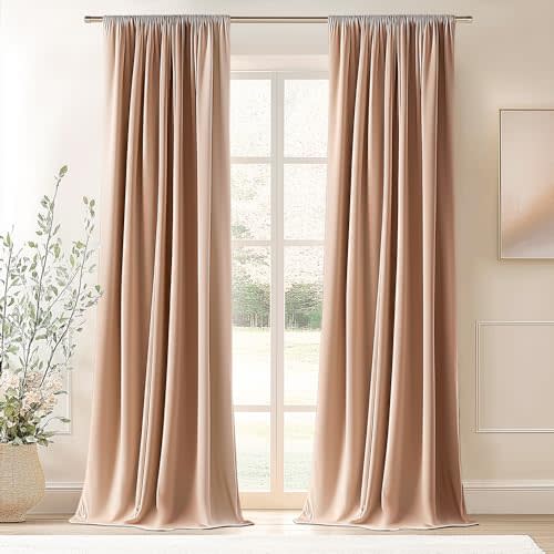 Topfinel Velvet Curtains Blackout Curtains 84 Inches Long, Blush Pink Beige Rose Gold Room Darkening Thermal Insulated Soundproof Modern Nursery Rod Pocket Crushed Velvet Drapes for Bedroom 2 Panels