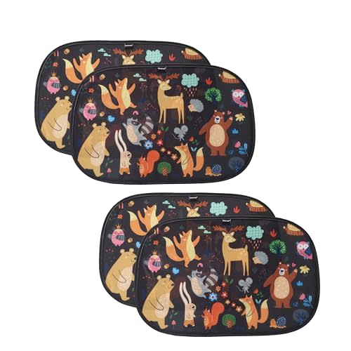 Window Sun Shade for Baby - Sun Blocker Cover and Visor for Car Side Windows - Shield Protector - Sunshades for Rear Windows - Cartoon Animal Design (2 Pack) 19"x12"