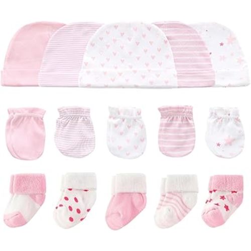 Ruliby Baby Hats Mittens and Socks Set Cotton Newborn Hat Beanie Soft Infant Girls Boys Caps Gloves 0-6 month