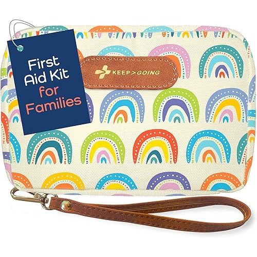 KeepGoing Travel First Aid Kit for Kids – 130 Pc. for Car, Home, Purse, Diaper Bag & Backpack with Latex-Free Bandages - Mini First Aid Kit Travel Size TSA-Approved