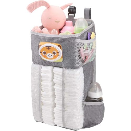 Accmor Hanging Baby Diaper Caddy Organizer, Diaper Stacker, Baby Crib Hanging Classified Storage Bag Organizer for Changing Table, Crib, Playard or Wall & Nursery Organization, Grey
