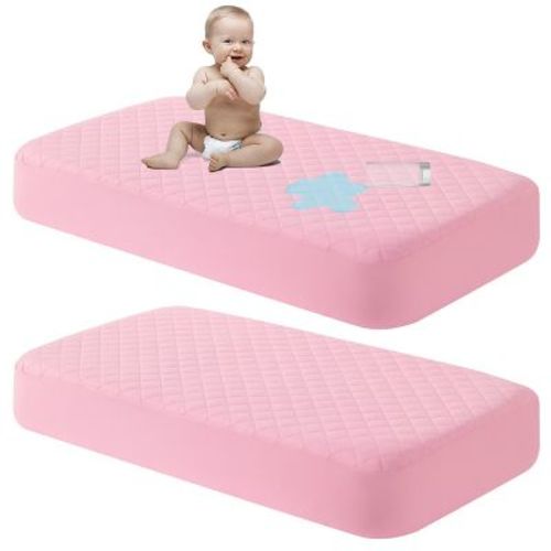 2 Pack Toddler Waterproof Crib Mattress Protectors, Quilted & Breathable Fitted Crib Pad Cover - NTBAY