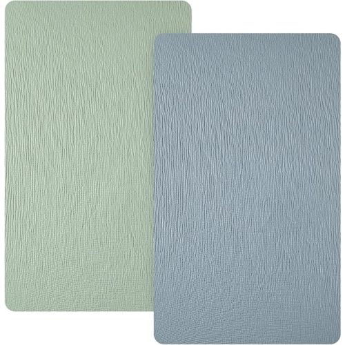 david's kids Muslin Mini Crib Sheets, 2 Pack Cotton Pack N Play Sheets for Boys Girls Neutral, Soft Breathable Baby Sheets Fit Pack N Play, Playard and Mini Crib Mattresses, Sage Green & Dusty Blue