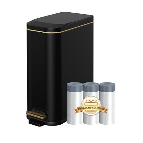 KdbK Bathroom Trash Can with Soft Close Lid, 15L/ 4 GallonRectangular Trash Can with Removable Wastebasket, Step Pedal, Slim Wastebasket for Bedroom, Home Office,B