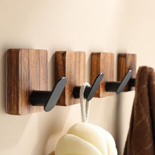 Towel Hooks for Bathrooms, Wood Decorative Adhesive Hanging Hook