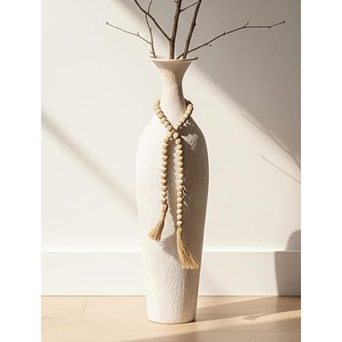 Sziqiqi Metal Tall Floor Vase: 23.2in Large Boho Vase for Pampas Grass - White Slender Decorative Vase Big Standing Rustic Farmhouse Flower Holder for Living Room Indoor Fireplace Home Decor Corner