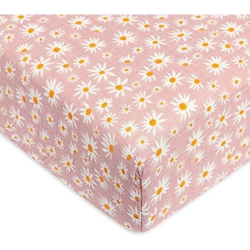 Babyletto 100% Organic Cotton Crib Sheet, GOTS-Certified, Fitted 360°, Ultra-Soft and Breathable Muslin - Daisy