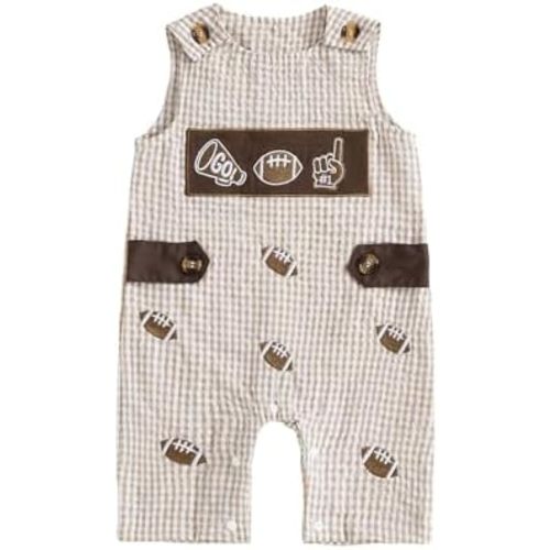 MoZiKQin Baby Boy Football Outfit Rugby Romper Overalls Embroidery Sleeveless Jumpsuit Game Day Outfit Cute Clothes