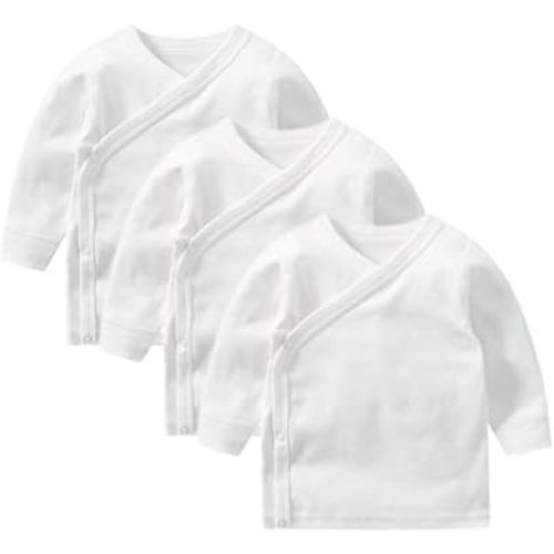 Baby Long Sleeve Side-snap Cotton Shirt Unisex Newborn Girls Boys Kimono Tee Shirts Top