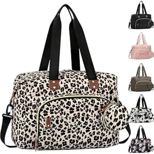 Diaper Bag Tote, Baby Bag Travel Diaper Tote Bag with Pacifier Case, Cute Maternity Hospital Baby Stylish Diaper Tote for Mom Dad Leopard Print