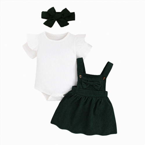 JUMEYU Baby Cowgirl Outfit Baby Girl Clothes Newborn Dress Infant Romper summer Outfit Cute Toddler Clothing Skirt Set 0 3 6 9 12 18 24 Months (Dark Green,6-9 Months)